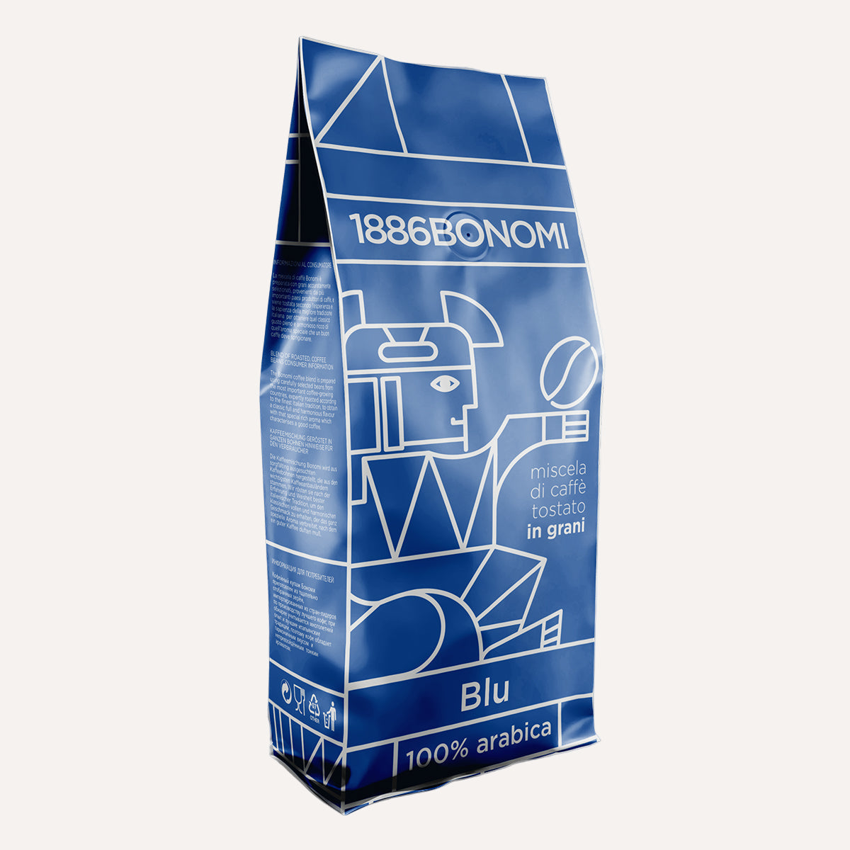 Bonomi Blu Miscela Di Caffe 1kg ganze Bohne blaue minimalistische Verpackung